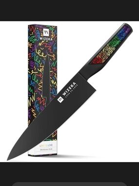 WIZEKA Black Chef Knife with Rainbow Handle